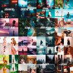 Collage of various photos with text labels indicating different moods or themes.